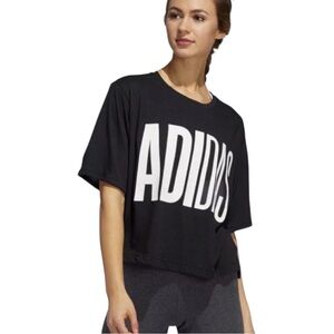 Adidas Athletic T-Shirt Black Univ Tee 1 W Graphic Logo UK Crop Tee